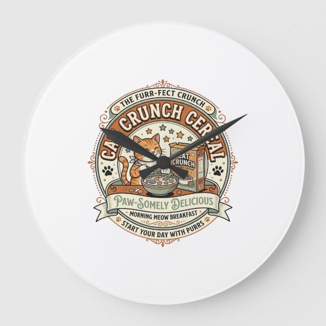 Cat Crunch Cereal Cat Breakfast Cereal Box Cat Vin Large Clock (Front)
