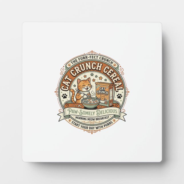 Cat Crunch Cereal Cat Breakfast Cereal Box Cat Vin Plaque (Front)