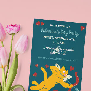 Cat Cupid Custom Valentine's Day Party Invitation