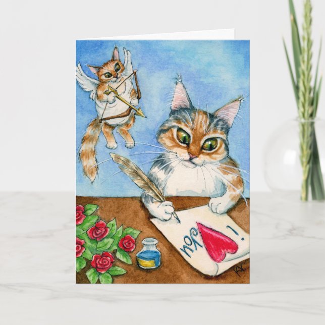 Cat Cupid Valentine's Day greeting card (Front)