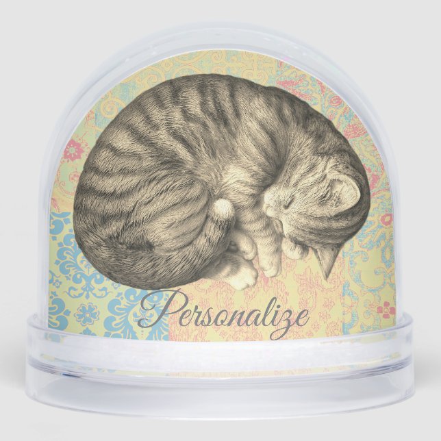 Cat curled up sleeping on quilt cute cosy snowglobe (Front)
