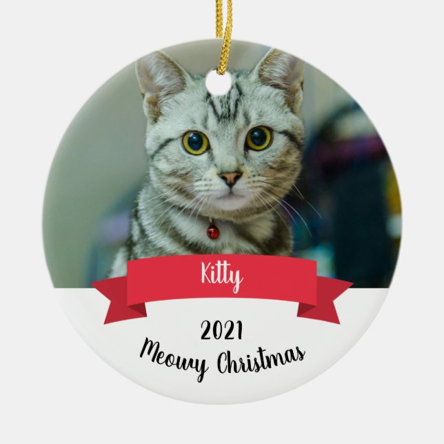 Cat Custom Christmas Ceramic Ornament (Front)