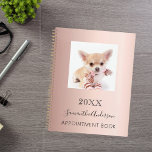 Cat custom photo rose gold planner<br><div class="desc">A rose gold gradient background.  Personalise and add your a a photo,  year,  name and a text. The name is written in black with a large modern hand lettered style script.</div>