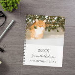 Cat custom photo white black planner<br><div class="desc">A chic white background.  Personalise and add your a year,  name and a text. The name is written in black with a large modern hand lettered style script.</div>