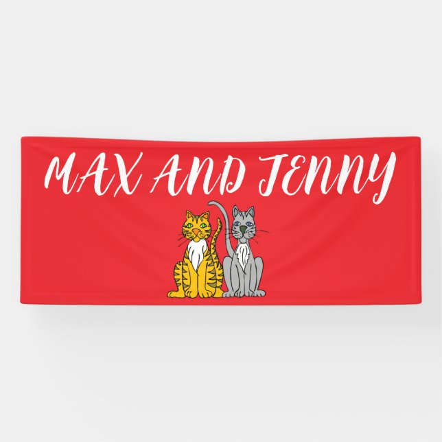 CAT CUSTOM VALENTINE'S DAY PARTY RED BANNER (Horizontal)