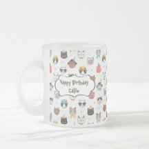 Cat Customisable Birthday Text on Frosted Mug