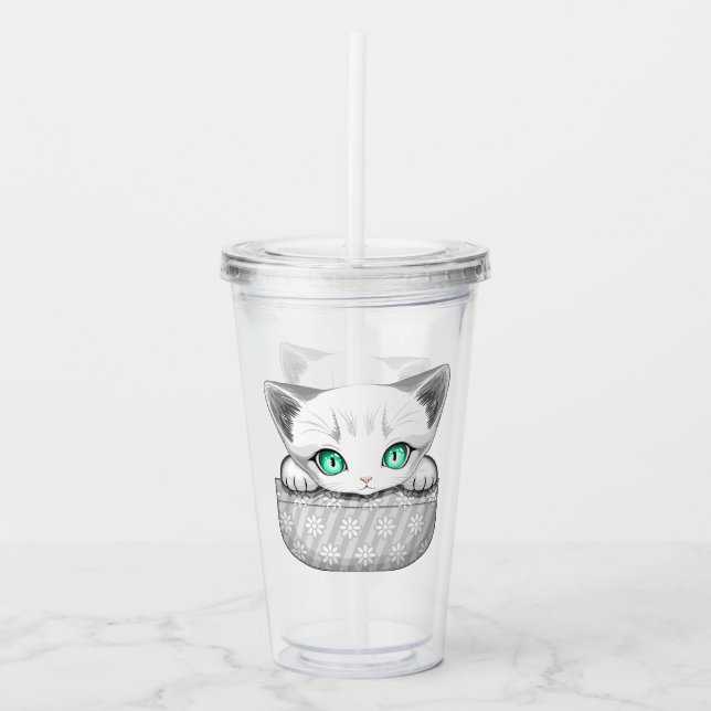 Cat Cute and Playful peaking from a Pocket Acrylic Tumbler (Front)