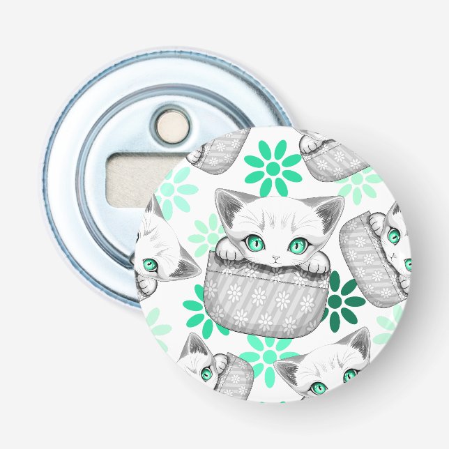 Cat Cute and Playful peaking from a Pocket Bottle Opener (Front)