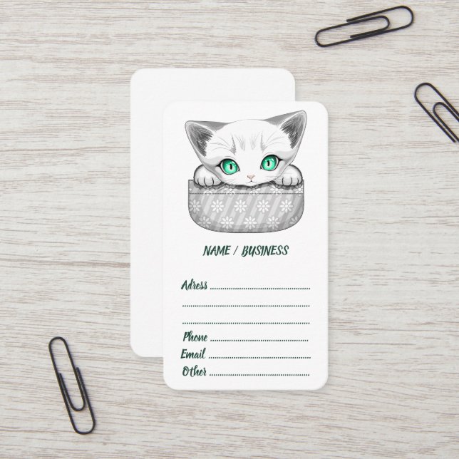 Cat Cute and Playful peaking from a Pocket Business Card (Front/Back In Situ)