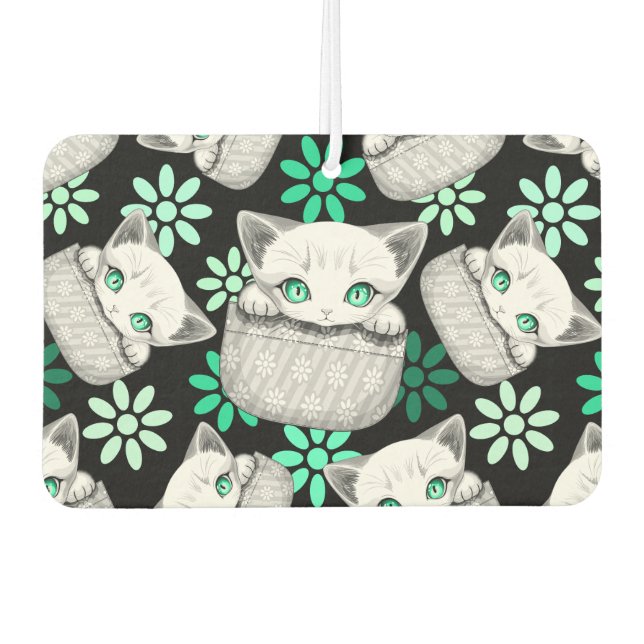 Cat Cute and Playful peaking from a Pocket Car Air Freshener (Front)