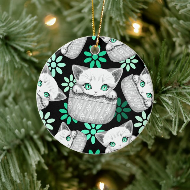 Cat Cute and Playful peaking from a Pocket Ceramic Ornament (Tree)