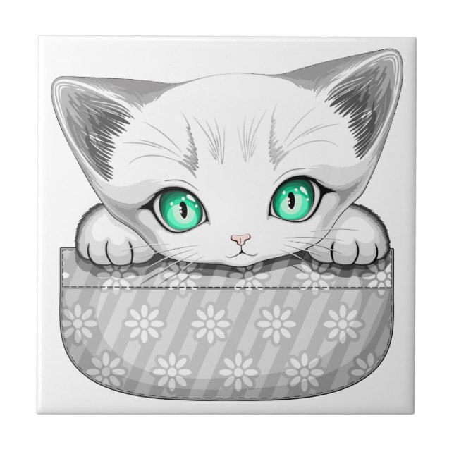 Cat Cute and Playful peaking from a Pocket Ceramic Tile (Front)