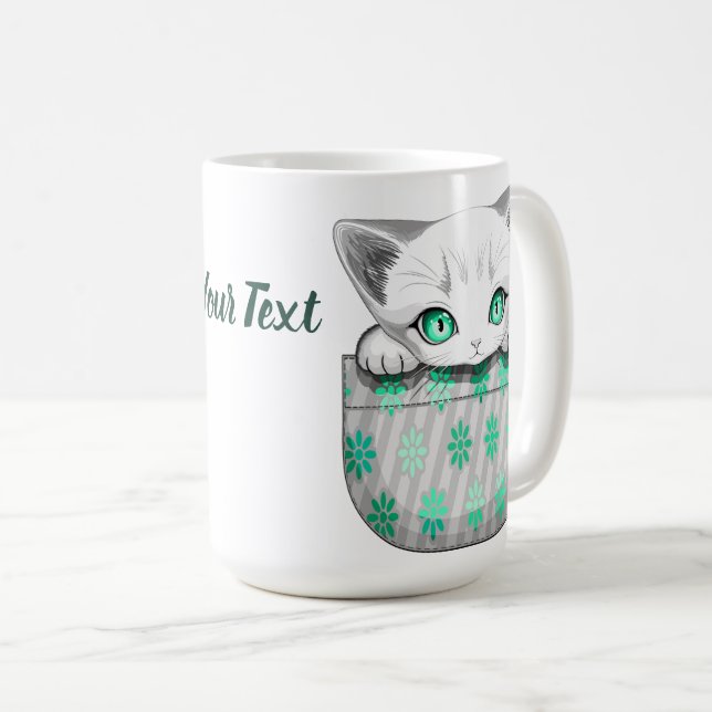Cat Cute and Playful peaking from a Pocket Coffee Mug (Front Right)