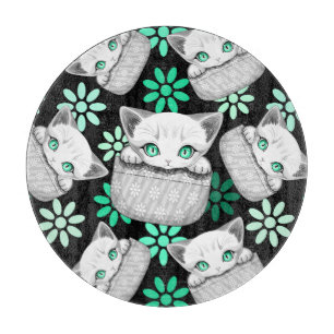Cat Cute and Playful peaking from a Pocket Cutting Board