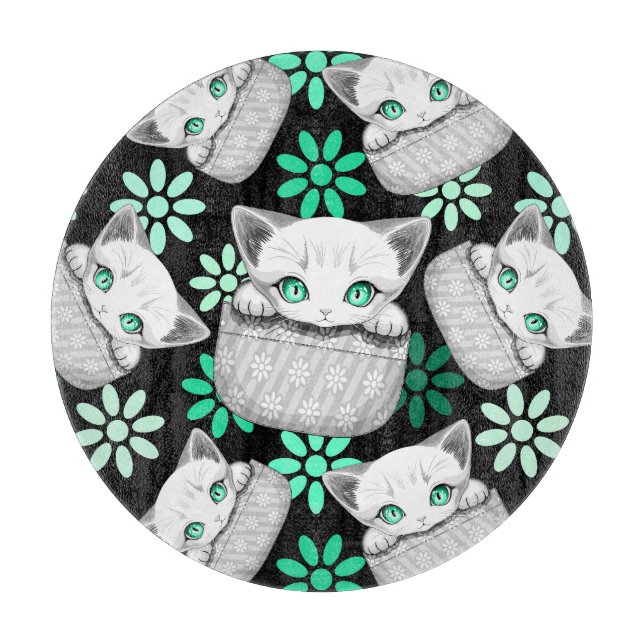 Cat Cute and Playful peaking from a Pocket Cutting Board (Front)