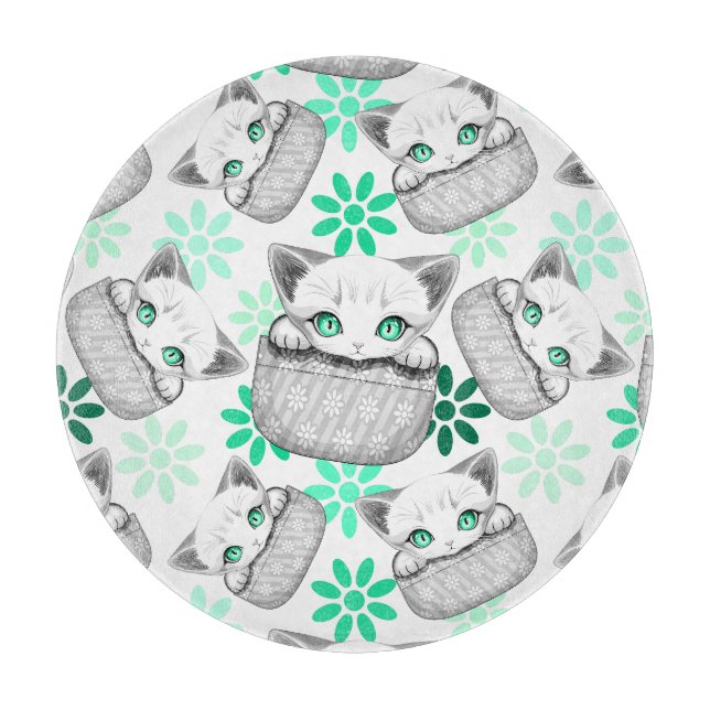 Cat Cute and Playful peaking from a Pocket Cutting Board (Front)