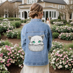 Cat Cute and Playful peaking from a Pocket Denim Jacket