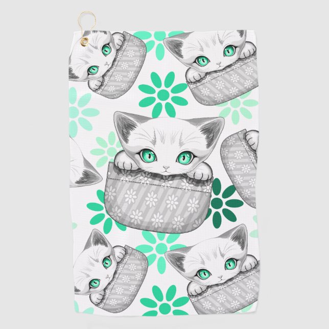 Cat Cute and Playful peaking from a Pocket Golf Towel (Front)