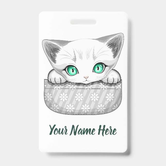 Cat Cute and Playful peaking from a Pocket ID Badge (Front)