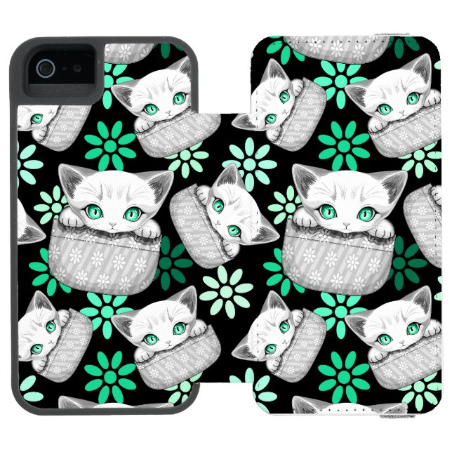 Cat Cute and Playful peaking from a Pocket Incipio iPhone Wallet Case (Folio Open)