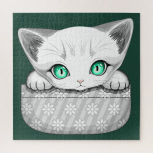 Cat Cute and Playful peaking from a Pocket Jigsaw Puzzle