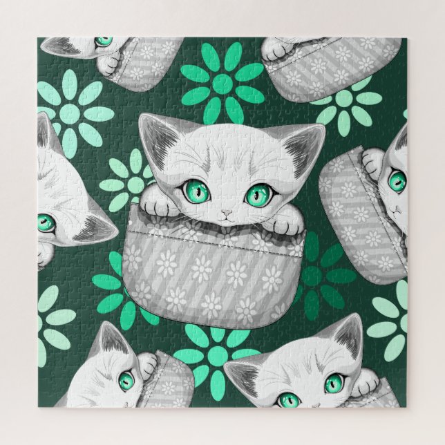 Cat Cute and Playful peaking from a Pocket Jigsaw Puzzle (Vertical)
