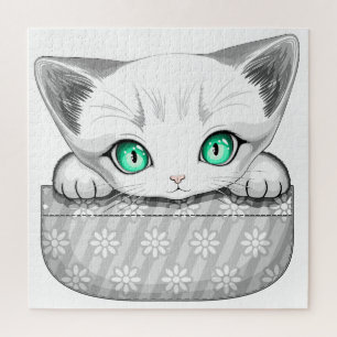 Cat Cute and Playful peaking from a Pocket Jigsaw Puzzle