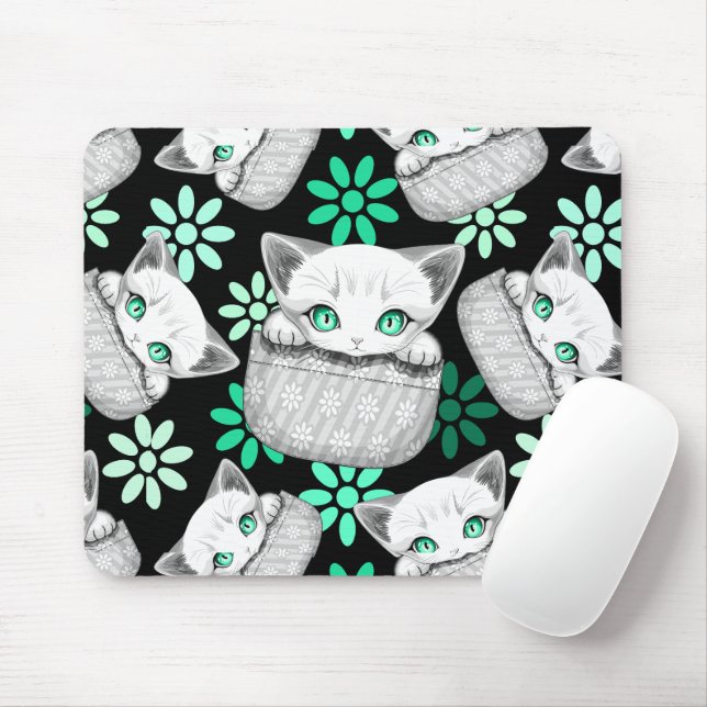 Cat Cute and Playful peaking from a Pocket Mouse Pad (With Mouse)