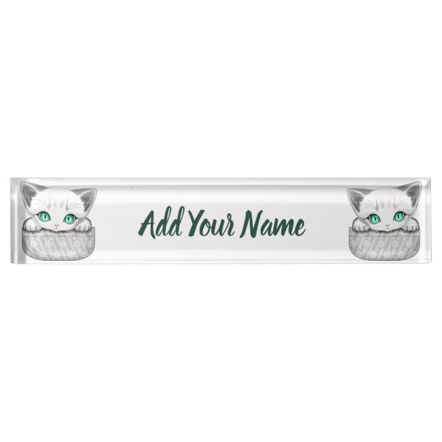 Cat Cute and Playful peaking from a Pocket Nameplate (Front)