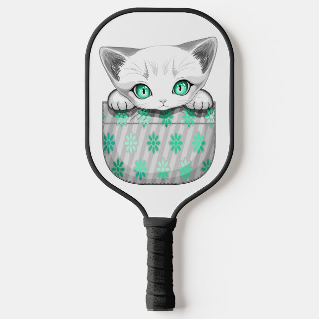 Cat Cute and Playful peaking from a Pocket Pickleball Paddle (Front)