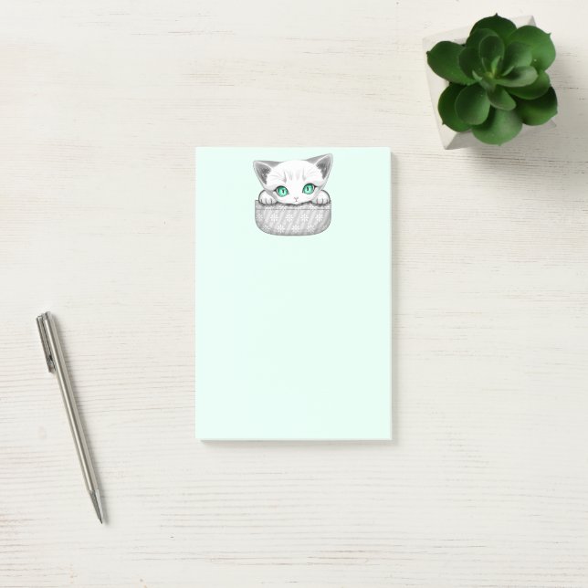 Cat Cute and Playful peaking from a Pocket Post-it Notes (Office)