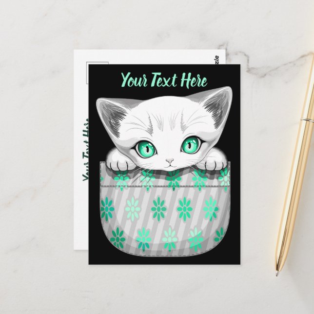 Cat Cute and Playful peaking from a Pocket Postcard (Front/Back In Situ)