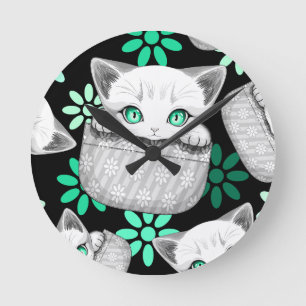 Cat Cute and Playful peaking from a Pocket Round Clock