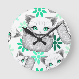 Cat Cute and Playful peaking from a Pocket Round Clock