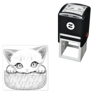 Cat Cute and Playful peaking from a Pocket Self-inking Stamp