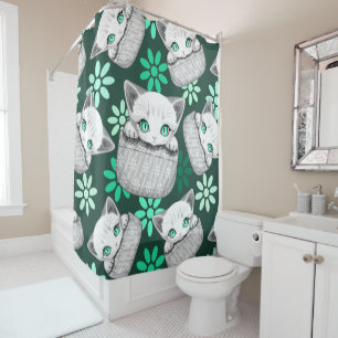 Cat Cute and Playful peaking from a Pocket Shower Curtain