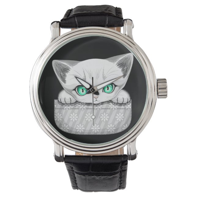 Cat Cute and Playful peaking from a Pocket Watch (Front)