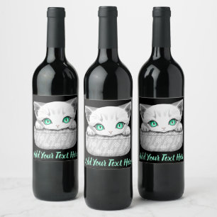 Cat Cute and Playful peaking from a Pocket Wine Label