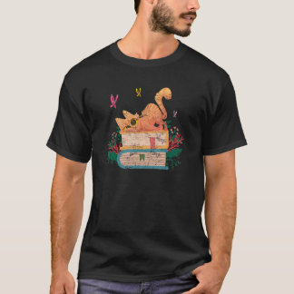 Cat Cute Book Plant Flower Book Cat Kitty Kitten T-Shirt
