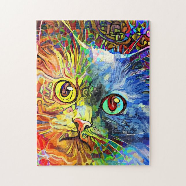 cat cute colours abstract paint art jigsaw puzzle (Vertical)