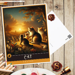 Cat   Cute Family Vintage Animal Postcard