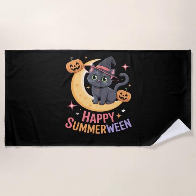 Cat Cute Halloween Aesthetic Essential T-Shirt Beach Towel (Front)