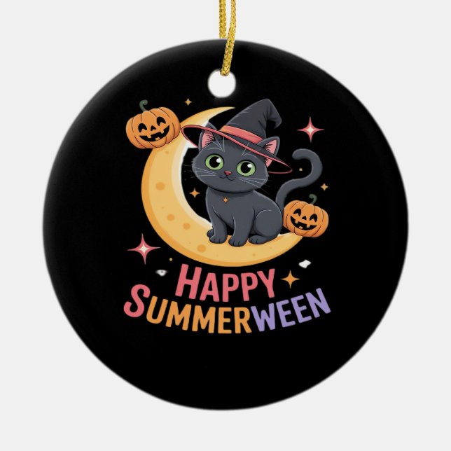 Cat Cute Halloween Aesthetic Essential T-Shirt Ceramic Ornament (Front)