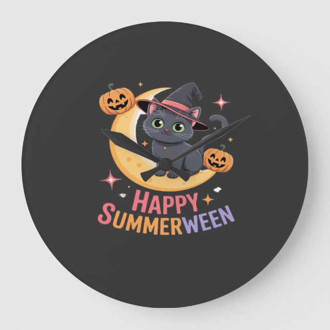 Cat Cute Halloween Aesthetic Essential T-Shirt Large Clock (Front)