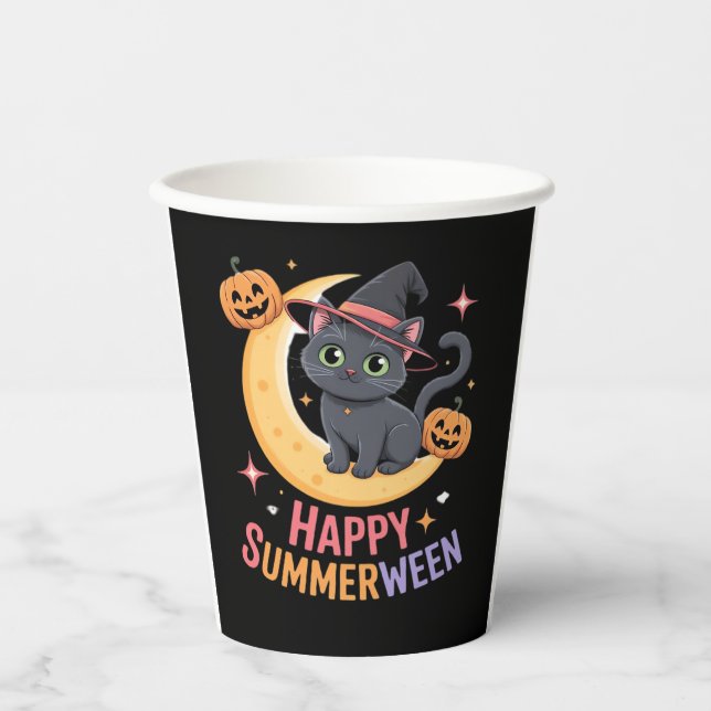 Cat Cute Halloween Aesthetic Essential T-Shirt Paper Cups (Front)