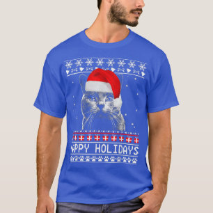 Cat Cute Happy Holidays Christmas Cat Lover Xmas T-Shirt