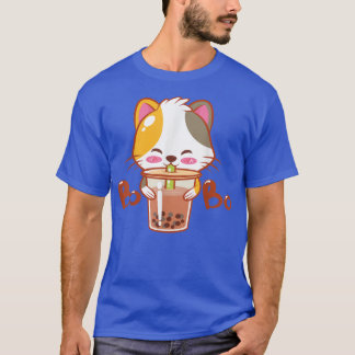 Cat Cute Kawaii Kitten Drinking a Boba Tea Anime B T-Shirt