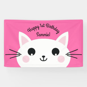 Cat Cute Kitty Colourful 1st Birthday Party Theme Banner
