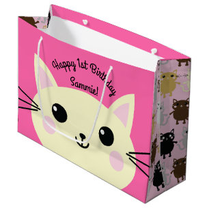 Cat Cute Kitty Colourful 1st Birthday Party Theme Large Gift Bag