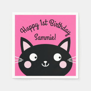 Cat Cute Kitty Colourful 1st Birthday Party Theme Napkin
